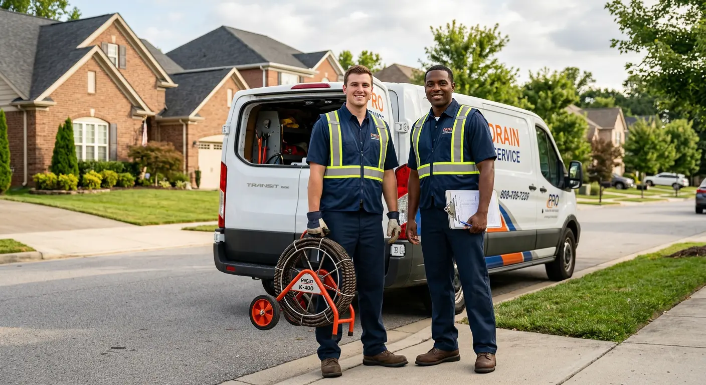 Sewer and drain service team with equipment ready for work in Wyomissing